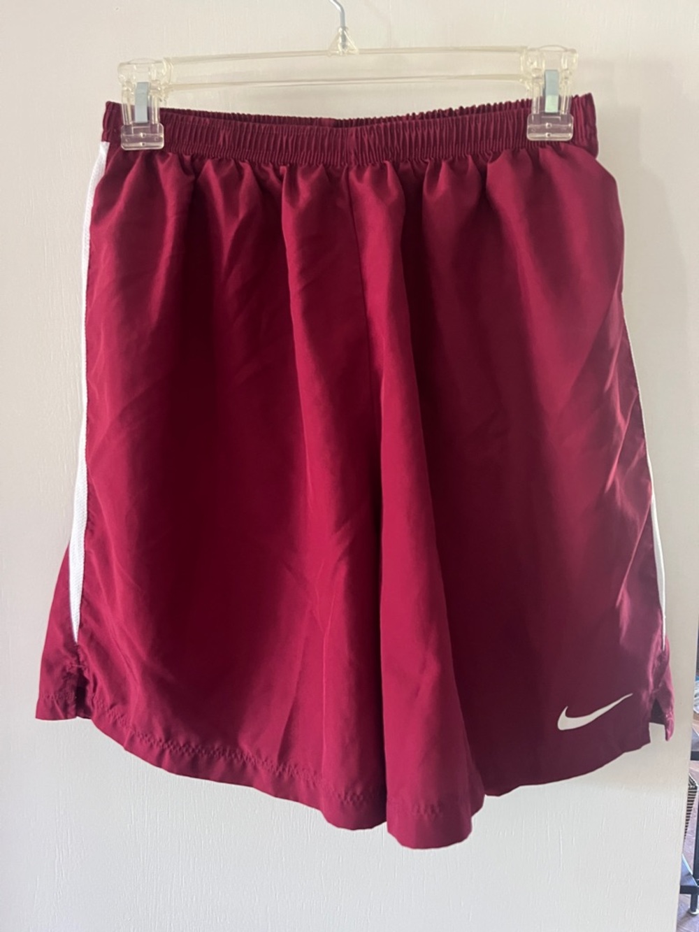 Men’s Nike Burgundy Athletic Shorts with White Swoosh